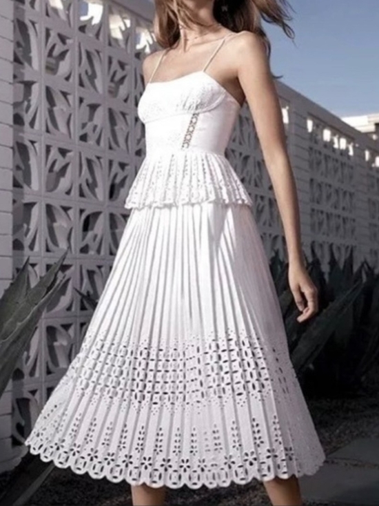 Gianni Bini Dresses & Skirts - Gianni Bini White Eyelet Midi Dress with Spaghetti Straps Size 4 P2P 16